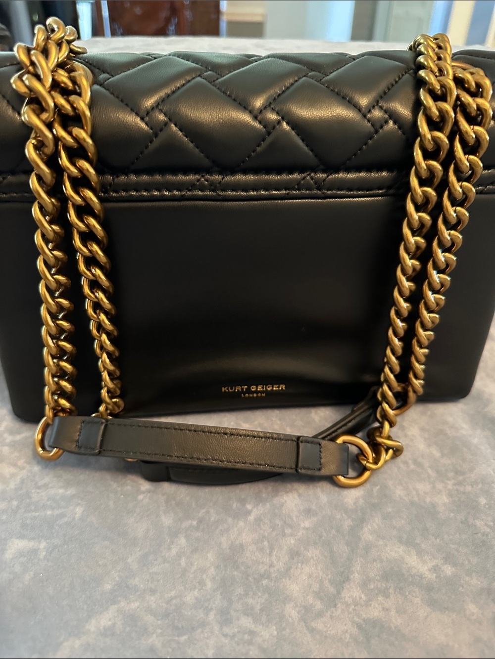 Kurt Geiger Black Quilted Shoulder Bag with Embellished Green Eye - Picture 4 of 8